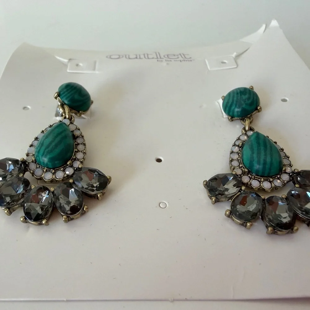 Lia Sophia Teal and Silver Teardrop Earrings